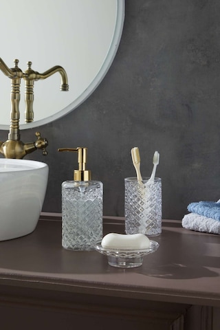 Selen Concept Kafes Model El Yapımı Cam Banyo Seti 3'lü Takım Şeffaf