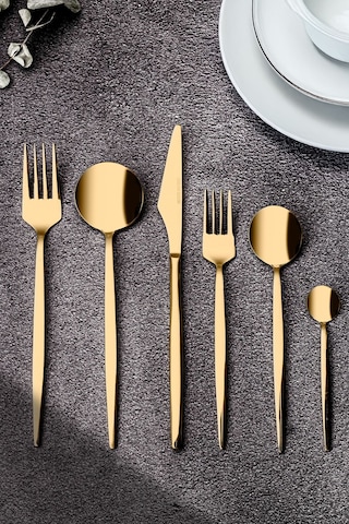 Weyne Mango Kitchen Victoria Gold Çelik Paslanmaz 6 Kişilik 36 Parça Çatal Kaşık Bıçak Takımı 18/10 304 Inox