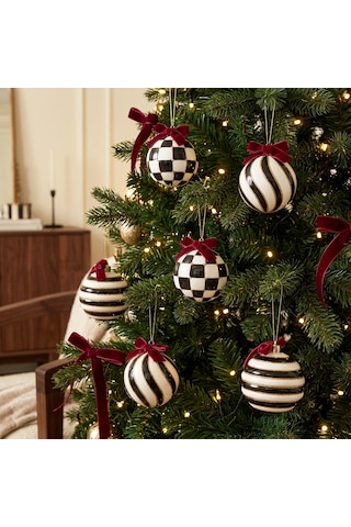 Karaca Home New Year Panayır 6'lı Ağaç Süsü Siyah Beyaz Diğer