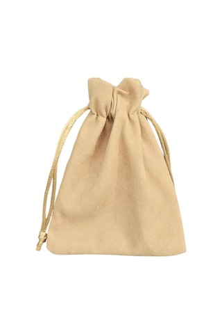 Süet & Kadife Duble Kese Krem 10 Adet 9x12 Cm Takı, Altın Kesesi İpli & Büzgülü