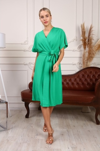 Aymeravm - Beli Kuşaklı V Yaka Kadın Elbise - Mas0820Ga Yeşil
