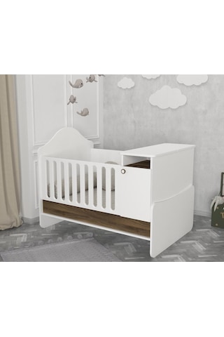 Dekorister Lora Baby Büyüyen Beşik Beyaz-Ceviz Ahşap - Beyaz