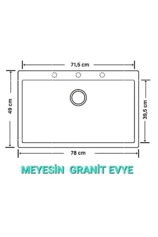 Meyesin ME-78A Granit Tek Göz Mutfak Evye Antrasit 78 x 49 CM
