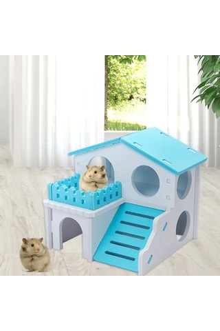 Yifomall "el Yapımı 2 Katlı Mavi Hamster Evi - Tırmanma Ve Saklanma Alanlı"