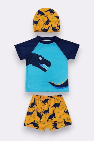 My Kids Wear Erkek Çocuk Dinazor Desenli Mayo Seti 12457 Açık Mavi - Kırmızı