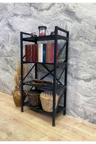 Demo Tanraf Mira Lüx Black 4 Raflı Kitaplık Dekoratif Raf 120X60 Cm. E