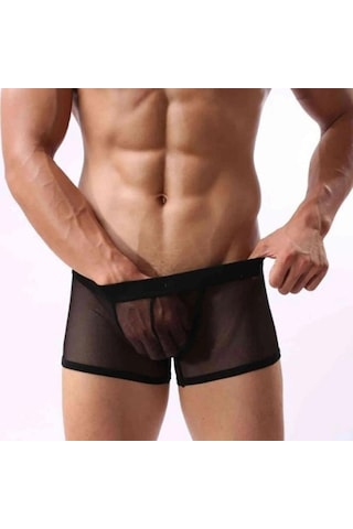 Tegangold Fantezi Transparan Tül Erkek Boxer Fantezi Tanga Mh4603 Siyah