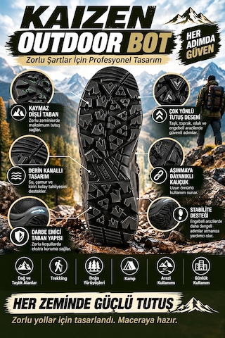 U Force Outdoor Bot Unisex Su Geçirmez Sympatex Kaymaz Dişli Taban Fermuarlı Hakiki Deri Siyah