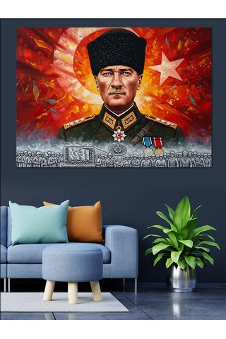 Türk Bayrağı, Kalpak Başlıklı Atatürk Ve Kahraman Türk Askeri Dekoratif Kanvas - Mdf Ahşap Tablo