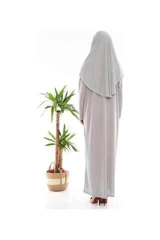 Tek Parça Namaz Elbisesi Gri-21001 Gül Kurusu