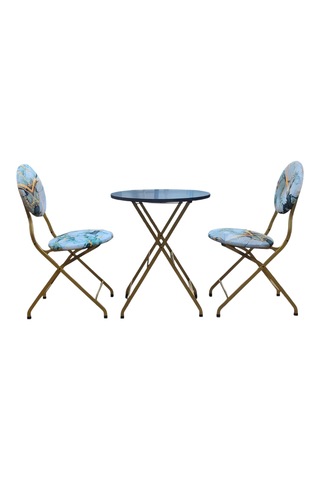 Katlanabilir Mermer Desenli Gold Metal Masa Ve Sandalye Takımı -