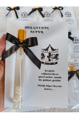 Perivar Kişiye Özel - Siyah - Atlıkarınca Baskılı Kart Hoş Geldin Bebek Mevlüt Misafir Hediyeliği