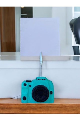 Turkuaz Kamera Temalı Not Tutacağı Fotoğraf Tutacak Tutucu Ofis Seti Hediyelik Turkuaz