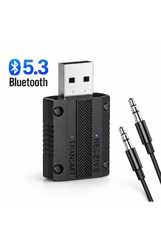 W15 Bluetooth 5.3 2'si 1 Arada Ses Alıcı Verici Rx Tx 3.5mm Aux Usb Adaptör Araç Tv Pc Hoparlör Kulaklık