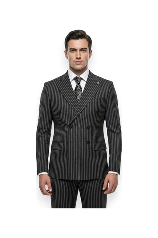 Hermose Sartorial Onyx Siyah Kruvaze Çizgili Takım Elbise