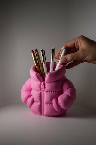 Şişme Mont Figürlü Kalemlik Pembe