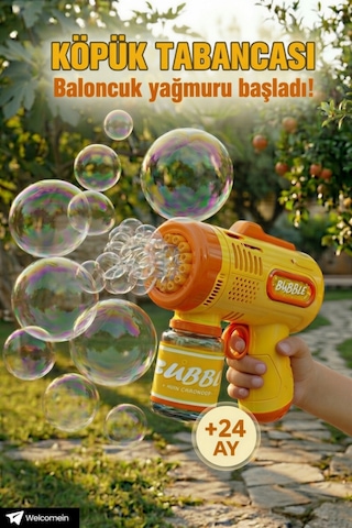 Pilli Otomatik Baloncuk Köpük Tabancası Bubble Gun 500 Ml Köpük Likiti Hediyeli