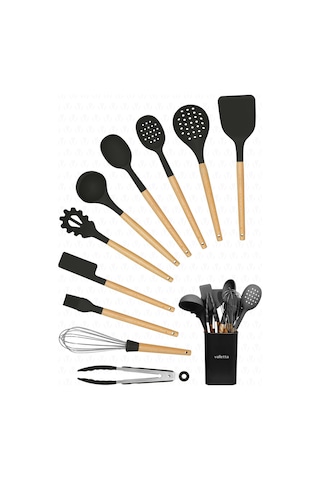 Valletta Matis Standlı 11 Parça Servis Seti Slikon Siyah