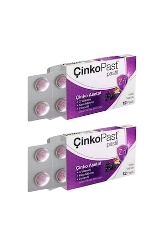 Çinkopast C Vitamini, Zencefil, Karamürver, Nane 2 x 12 Pastil