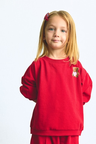 Defacto Bisiklet Yaka Ayıcık Aplikeli Sweatshirt Kız Bebek I1716a526aurd70 Kırmızı-rd70