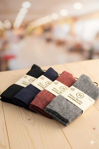 Lambswool - Penye Karışım Kadın Çorabı 36-40 Numara Asorti 4'lü Set Set 3