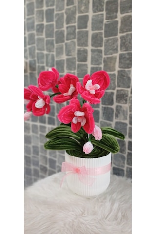 Yapay Saksılı Çiçek - Saksılı Orkide - Hediye Çiçek, Anneler Günü, Doğum Günü Çiçeği -35 Cm Fuşya