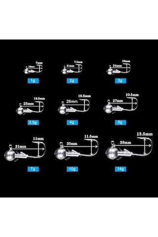 Novahub 50 Adet Balık Kancası Kurşun Balık Kancası Yuvarlak Jig Kanca 1/2/3/3.5/4/5/7/10/14g Yumuşak Lure Balıkçılık Aksesuarları, Küçük Boyutlu Balık Kancaları