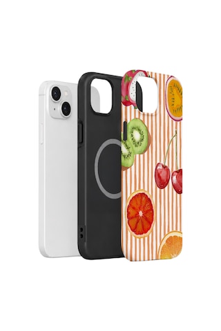 Apple iPhone Uyumlu 13 Vorian Çift Katmanlı Magsafe Kılıf Tutti Frutti Stripe