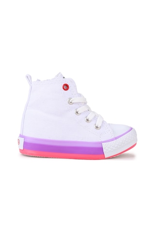 Kiko Kids Tinna Bağcıklı Kız Bebek Boğazlı Keten Spor Ayakkabı Beyaz - Pembe