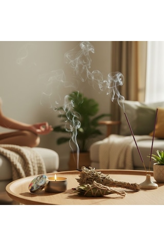 Dyris Antistres Doğal Tütsü Seti – Adaçayı, Defne Yaprağı, Doğal Kokulu Mum ile Rahatlatıcı Meditasyon & Aromaterapi Seti