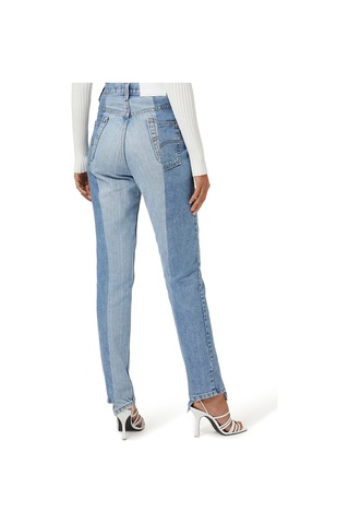 E L V Denim Iki Renkli Düz Kesim Kot Pantolon Orta Mavi