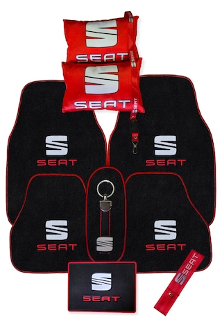 Seat Uyumlu 5 Li Oto Halı Paspas & Dijital Baskılı Araç Boyun Yastığı & Çok Parçalı Oto Aksesuar Seti