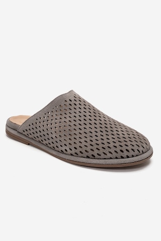 Luvishoes Melara Gri Süet Hakiki Deri Delikli Önü Kapalı Kadın Terlik