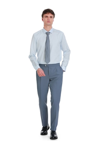 Hatemoğlu Mavi Slim Fit 100% Pamuk Açık İtalyan Yaka Uzun Kollu Saten Gömlek 1996512 Mavi