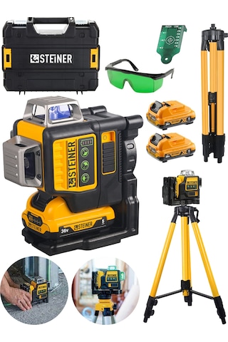 Steiner 36 V 5 Ah 12 Köşe 360 Yeşil Çizgili Lazer + Tripod