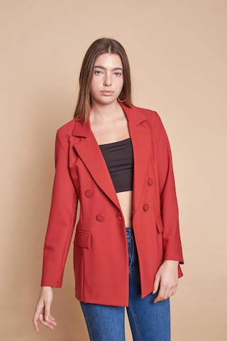 Kadın Düğme Detaylı Uzun Kol Şık Ofis Süs Cep Kapaklı Kumaş Blazer Ceket -bordo Bordo