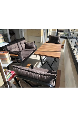 Tu Tienda Nergiz 2 1 1 Masa Bahçe Balkon Mutfak Mobilyası,koyu Gri Kahve