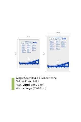 Magic Saver Bag 8'li Evin Yer Aç Vakumlu Poşet Seti 1