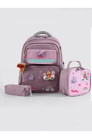 Ççs Kids Premium Okul Çanta Seti 3'lü İlkokul Ortaokul Sırt Çantası Termal Beslenme Çantası Kalemlik Gül Kurusu-pembe 52016