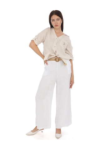 Eren Style İtalyan Kemerli Keten Pantolon-9200 Beyaz