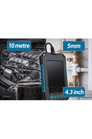 Nivego Monitörlü Kameralı Ekran 10 Mt X 5.5 Mm 4.3 Inç Çift Görüntülü Hafıza Kart Destekli Sert Kablo Yılan Endoskop Kamera