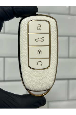 Chery Tiggo 8 Pro Uyumlu Smart Anahtar Kılıfı Beyaz - Gold