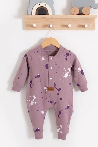 Puantiye Desenli Pamuklu Kız Bebek Tulum Lila