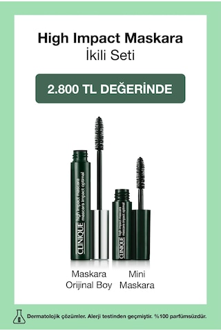 Clinique High Impact Maskara İkilisi Orijinal Boy Maskara, Mini Maskara Siyah