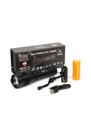 3000 Lümen Güçlü El Feneri Wt-600 Açık Gri