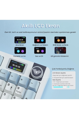 Aula S98 Pro 3 Modlu Rgb Hot Swap Mekanik Star Vector Switch Kablosuz Makrolu Klavye Lacivert
