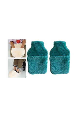 Sıcak Su Torbası 2 Adet,cepli Yeşil Peluş Termofor 32,5x17,5cm 1500 Ml Çok Renkli