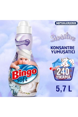Bingo Soft Konsantre Çamaşır Yumuşatıcısı Sensitive 4 x 1440 ML