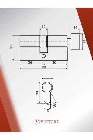 Vettore Kilit Gövdesi 60mm, 5 Anahtarlı Döner Başlık 80107465