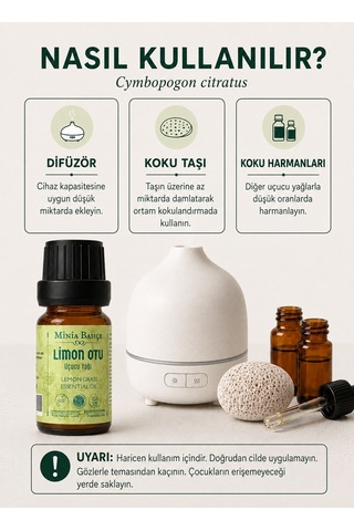 Minia Bahçe Bitki Ve Sanat Atölyesi Limon Otu Uçucu Yağı Saf ve Katkısız Bitkisel Uçucu Yağ 10 ML